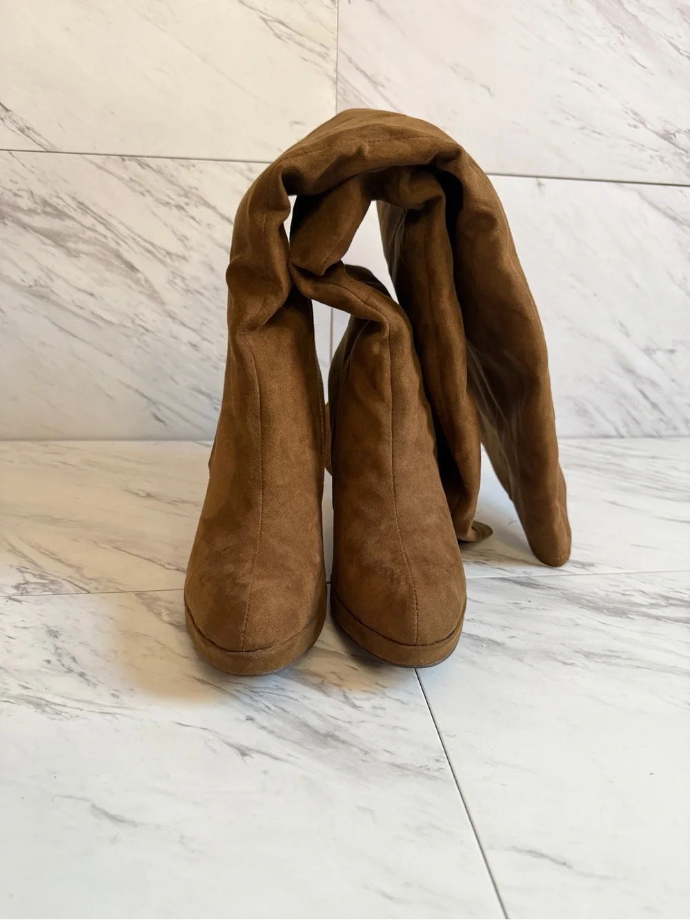 NEW JustFab Iman Tan Brown Suede Over-the-Knee Heel Boots Womens Size 10